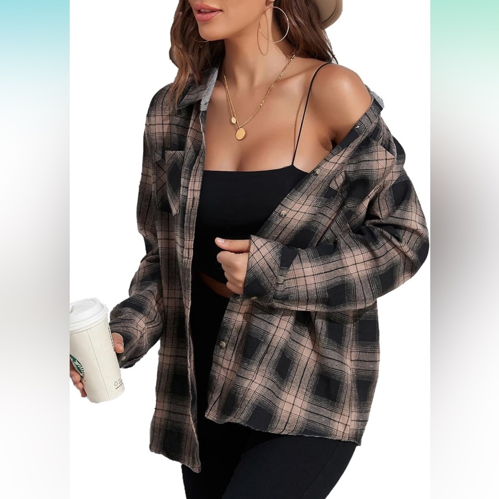 Cute plaid long sleeve over sized flannel